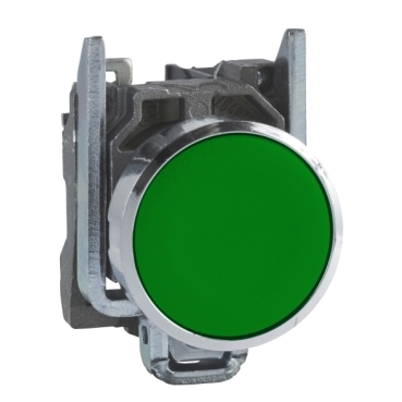 XB4BA31 - Push button, metal, flush, green, Ø22, spring return, unmarked, 1 NO